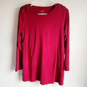 J Jill Red Pima Laced Shoulder Tunic Top Long Sleeve